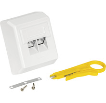 Ytmonteringslåda med verktyg, skruvar och fäste för nätverksinstallation