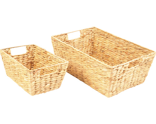 Två korgar av vattenhyacint i olika storlekar.