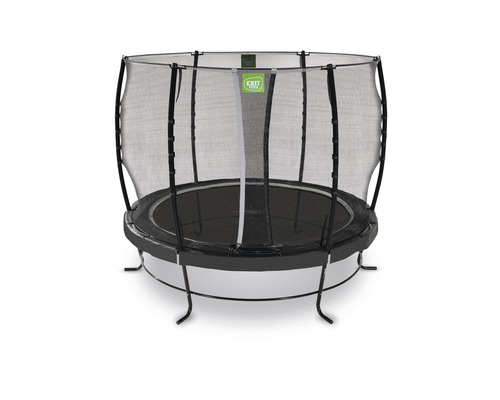 Svart trädgårdstrampolin med säkerhetsnät