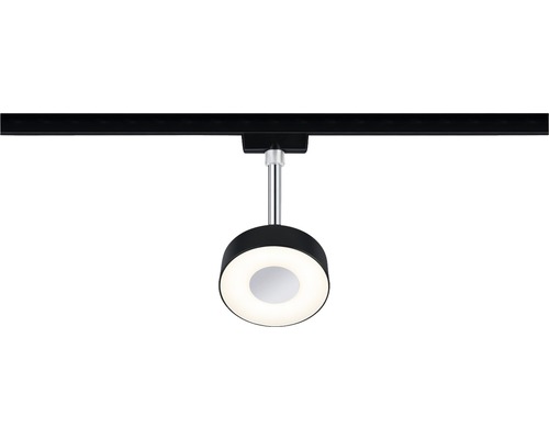 Skenspotlight med runt lamphuvud på en svart skena