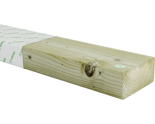 Träbalk med Södra logotyp och kvalitetsstämpel