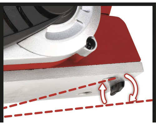 Närbild av en hyvelmaskin som visar vinkeljusteringen av hyveln