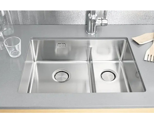 Diskho i rostfritt stål med två hoar och avloppsbeslag