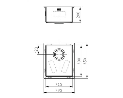Teknisk ritning av en diskho med mått
