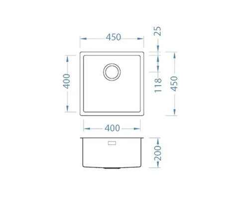Teknisk ritning av en diskho med mått