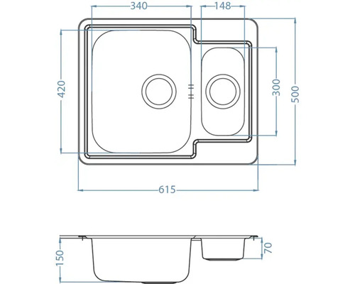 Teknisk ritning av en diskho med mått
