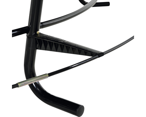 Detaljvy av en svart gungstol i metall