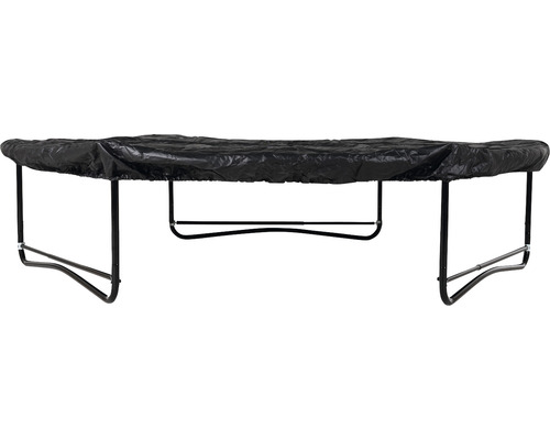 Svart trampolinskydd på en studsmatta