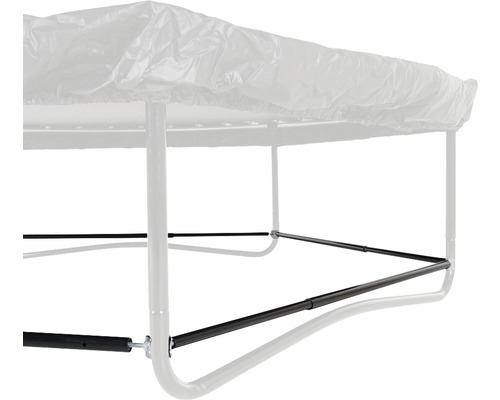 Detaljvy av en studsmatta med svart ramfäste.