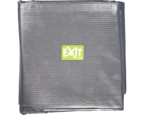 Grått trampolinskydd med Exit Toys-logotyp