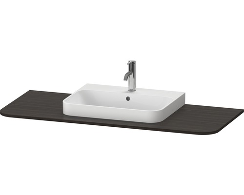 Konsolskiva DURAVIT Happy D.2 Plus med utskärning borstad valnöt 130 cm utan tvättställ Tvättställ med tvättställsskiva och armatur