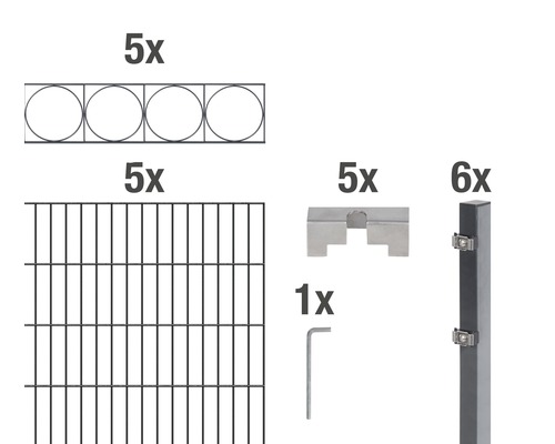 Stålnätspanel set ALBERTS OSLO med dubbla trådar 200x140cm 10m antracit