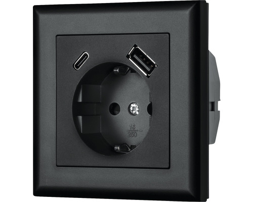 Eluttag med USB-A- och USB-C-portar