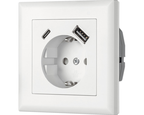 Eluttag med USB A och USB C anslutning