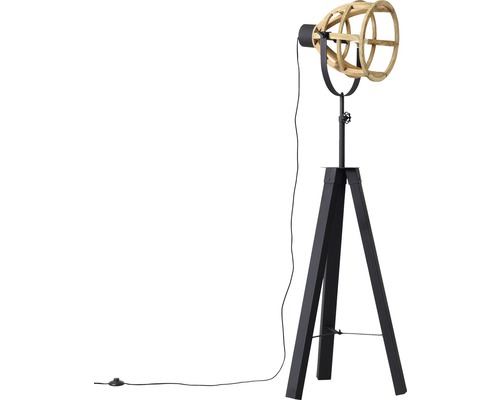 Golvlampa med träskärm och stativfot