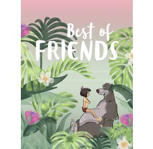 Illustration av Mowgli, Baloo och texten Bästa vänner i djungeln