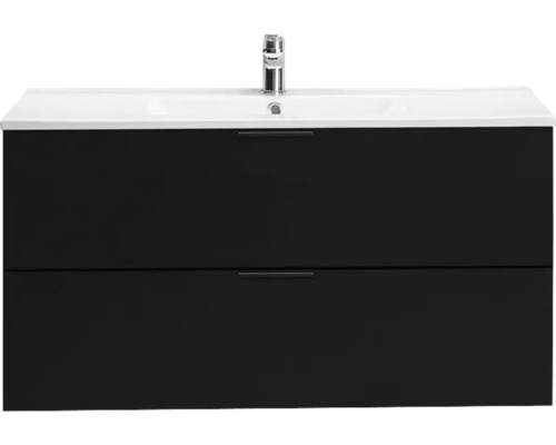 Tvättställsskåp inkl. tvättställ HAFA Go svart matt 2 lådor 1000x480 mm 1580465 Tvättställsskåp med två lådor, keramiskt tvättställ och armatur