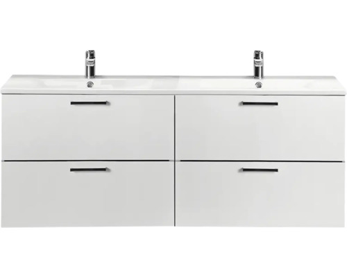 Tvättställsskåp inkl. tvättställ HAFA Go vit matt 4 lådor 1200x480 mm 1580466 Vitt tvättställsskåp med fyra lådor och två kranar