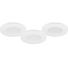 Tre runda, vita LED-spotlights för infälld montering