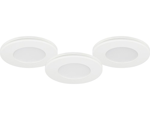 Tre runda, vita LED-spotlights för infälld montering