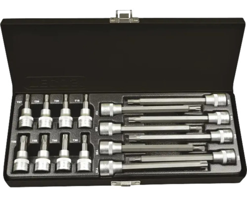 Hylsbitsset TECOS T-6816TX 3/8" 16-delar Hylsnyckelsats med Torx-profiler i metallkassett