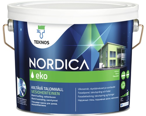 Fasadfärg TEKNOS Nordica Eko akrylatfärg oxidröd 2,7L Bas 5 Färghink Teknos Nordica Eko för fasader