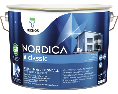 Fasadfärg TEKNOS Nordica Classic akrylatfärg oxidröd 9L Nordica Classic husfärg i en hink
