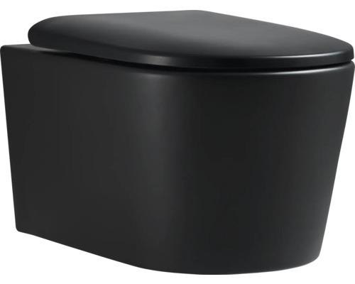 Vägghängd toalett JUNGBORN On svart matt mjukstängning P-lås Turbo-flush 36,5x53 cm