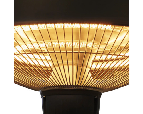 Närbild av en terrassvärmare med skyddsgaller