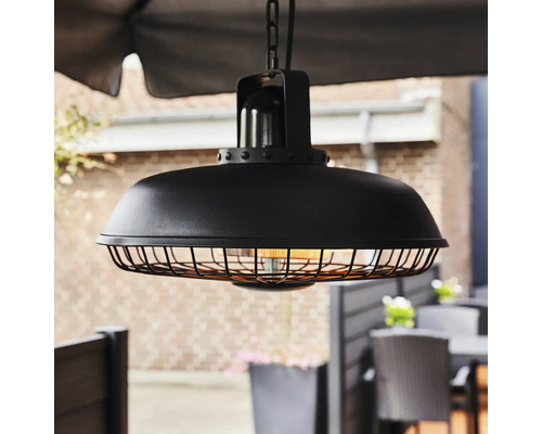 Svart hängande värmare för utomhusbruk med skyddsgaller