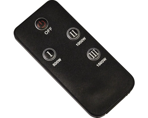 Svart fjärrkontroll med effektlägen för värmare.