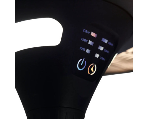 Kontrollpanel för värmelampa med effekt- och tidsinställningar