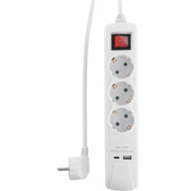 Grenuttag med tre jordade uttag och två USB-portar
