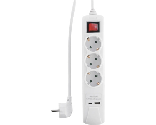 Grenuttag med tre jordade uttag och två USB-portar