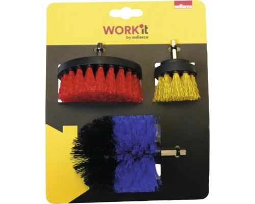 Borstfäste set med röd, gul och blåsvart borste