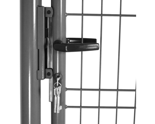 Detaljvy av metallstängsel med låsbart handtag och nycklar