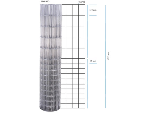 Rullstängsel med maskstruktur och storleksangivelser.