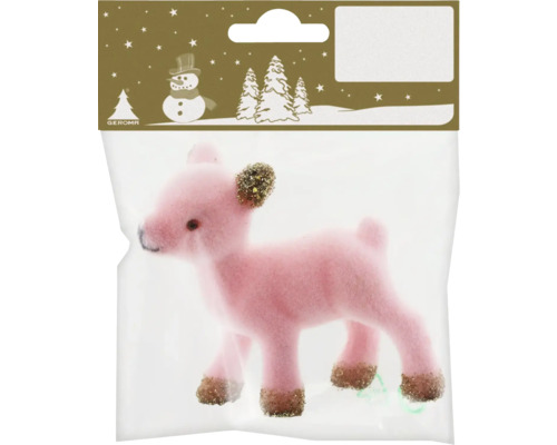 Förpackning med rosa prydnadshjort med applikationer av guldglitter