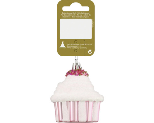 Julgranshänge cupcake rosa/vit 6x7cm