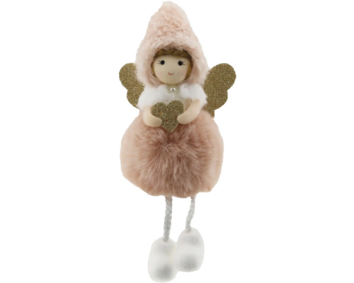 Ängel sittande tyg rosa/silver Dekorativ ängeldocka med hjärta