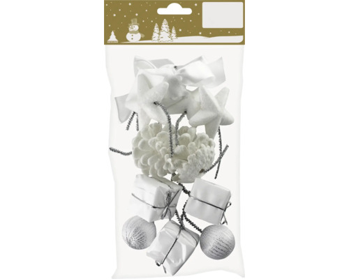 Juldekoration 13 delar vit 3-6cm Förpackning med julgransdekorationer i olika former
