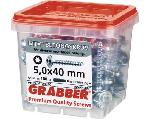 Grabber betongskruvar 5,0 x 40 mm i plastlåda