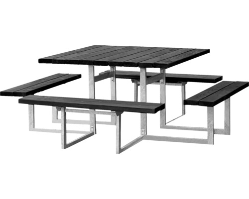 Picknickbord HORTUS 8:an galvaniserad stålram svart