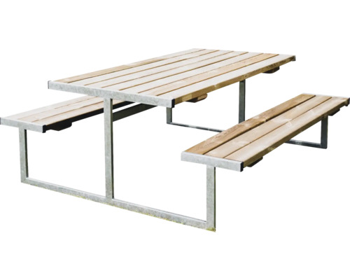 Picknickbord HORTUS Odin tryckimpregnerad galvaniserad ram utan rygg 180x185cm Picknickbord med träbordsskiva och metallram