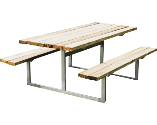 Picknickbord HORTUS Ydun tryckimpregnerad galvaniserad ram utan rygg 175x140cm Picknickbord med träskiva och metallram