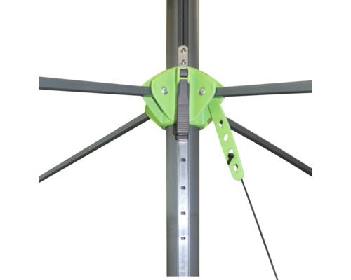 Detaljvy av en torkställning med grönt fästelement