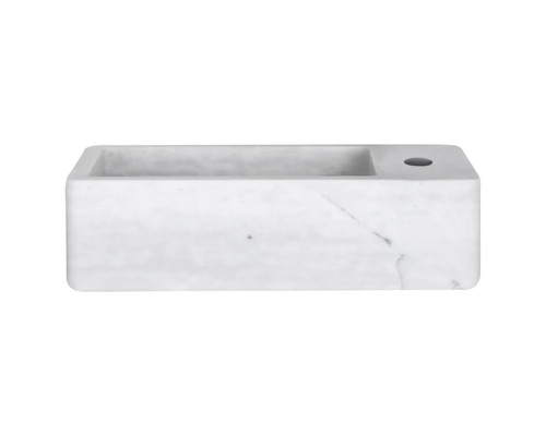 Rektangulär tvättställsskål av marmor med kranhål