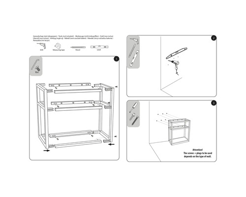 Monteringsanvisning för en hylla i flera steg