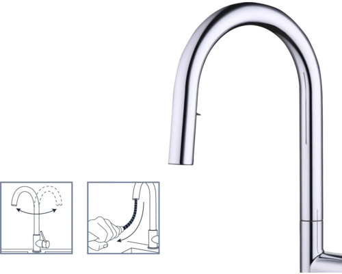 Köksblandare med svängbar pip och duschslang