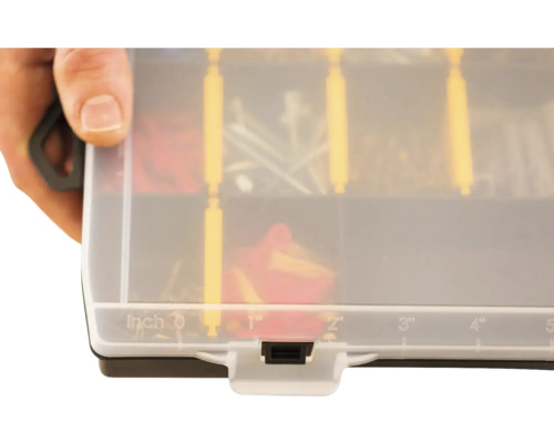 Sortimentslåda med transparent lock och fack för smådelar